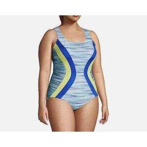 Lands End Athletic One Piece Swimsuit-Size 12-Racerback-Lined-UPF 50-D Cup